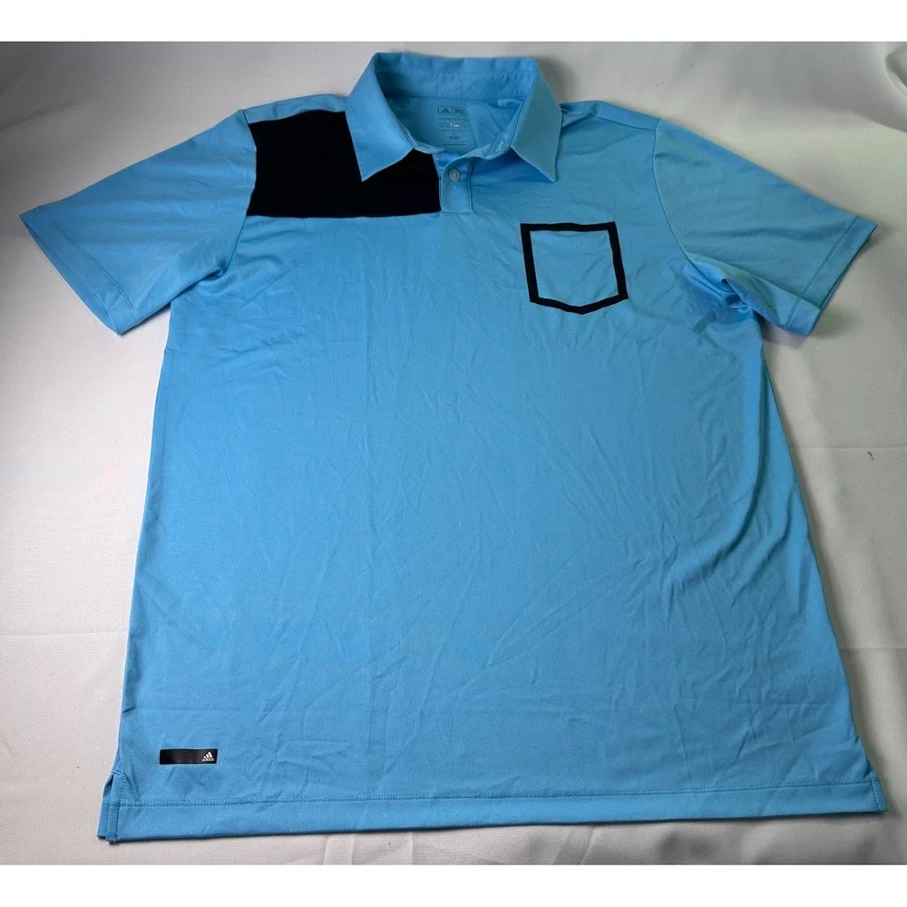 Adidas PureMotion Golf Polo Shirt Mens Sz L Blue Pocket Short Sleeve Performance